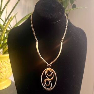 Vintage Mid-Century Geometric Gold Tone Statement Pendant Necklace